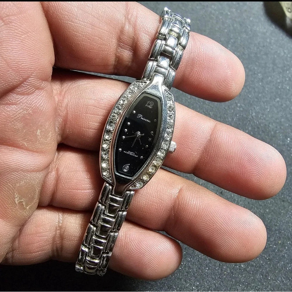 Accessories - Princess Ladies Quartz Watch Silver Tone Diamond Bezel  Black Dial Working
